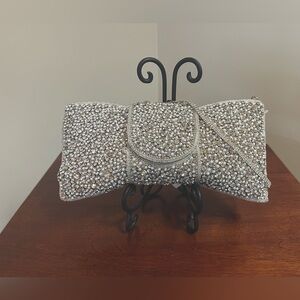 David Jeffery Clear Crystals & Pearl Clutch Brand New
